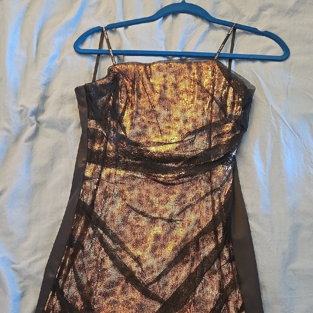 Shimmering Gold and Black Strapless Dress